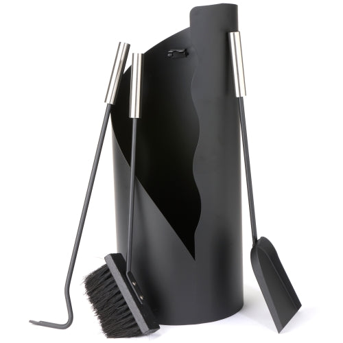 4 Piece Fireplace Set S/S Black